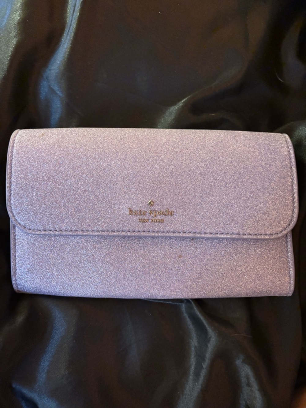 kate spade lavender glitter flap clutch